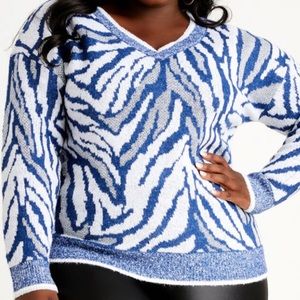 Ashley Stewart Blue,White and Silver Animal Print Sweater - Size 22/24